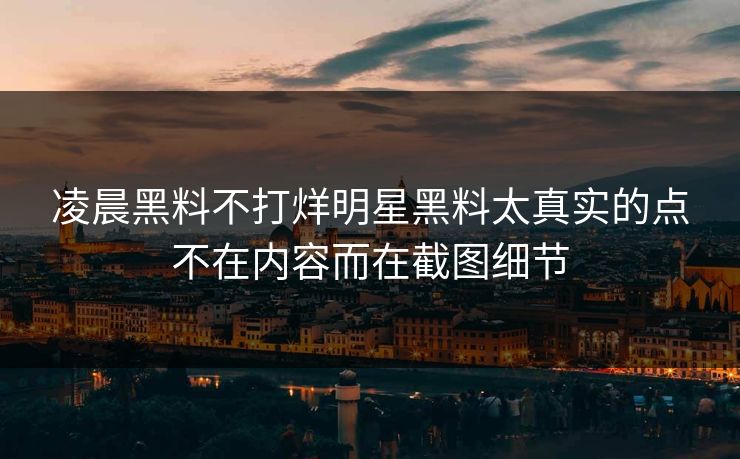 凌晨黑料不打烊明星黑料太真实的点不在内容而在截图细节