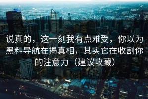 说真的，这一刻我有点难受，你以为黑料导航在揭真相，其实它在收割你的注意力（建议收藏）